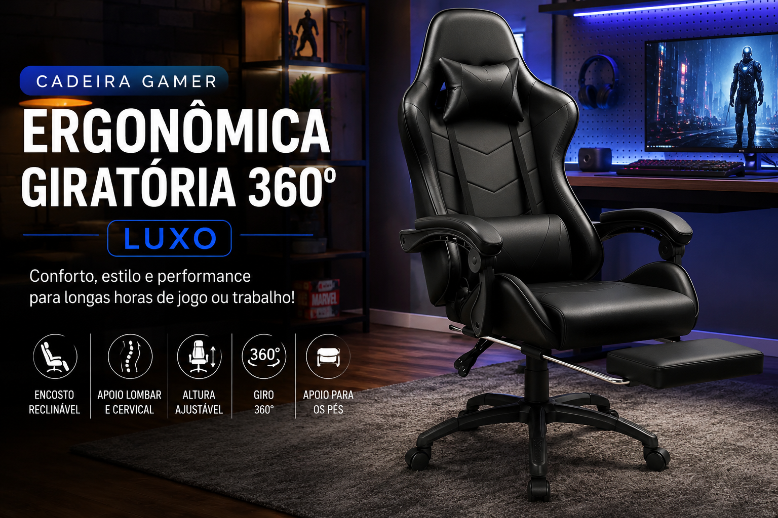 Cadeira Gamer Ergonômica Giratória 360 Luxo Vale a Pena? Veja Nossa Análise